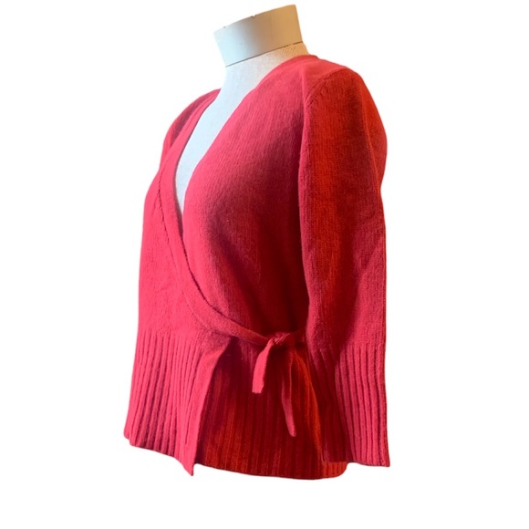 bcbgmaxazria Wrap Sweater Lambswool, Angora and Nylon Red Sz L NWT - Picture 3 of 7